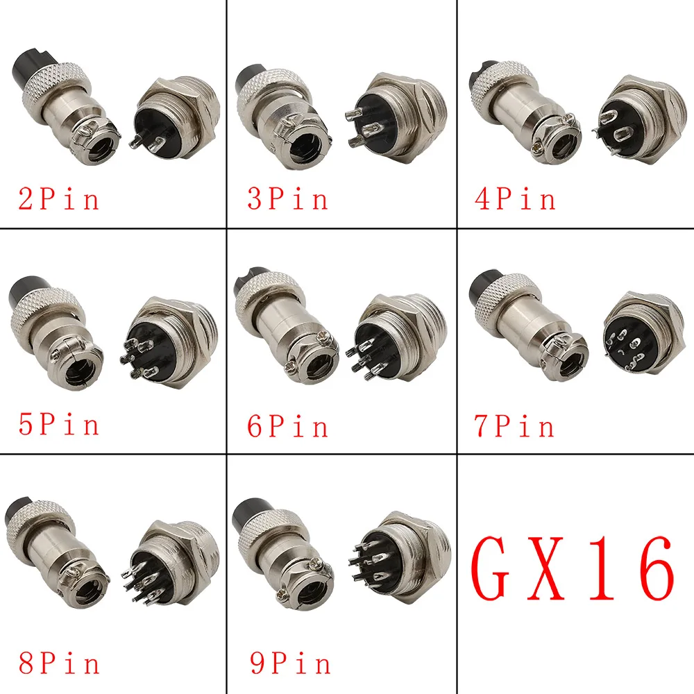 1Pcs GX16 2/3/4/5/6/7/8Pin Male Female Circular Aviation Socket Plug 16mm Butting Wire Panel Connector