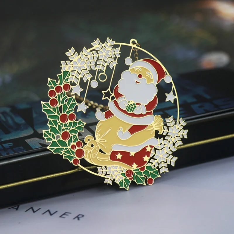 1pc Kawaii Santa Reindeer Bookmark Cute Christmas Pendant Art Exquisite Book Mark Page Folder Office School Supplies Stationery