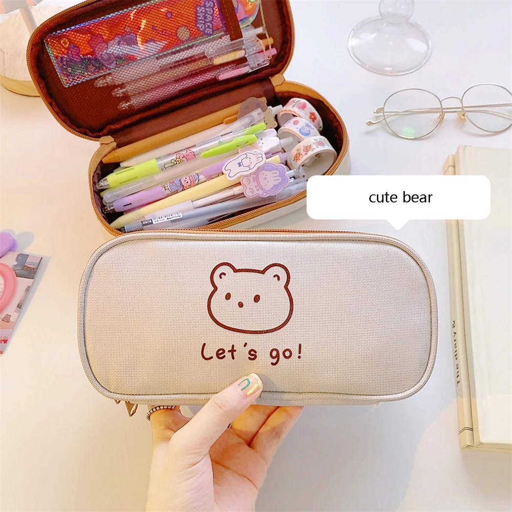 Canvas Pencil Bag Cute Large-Capacity Niche Junior And High School Students Simple Pencil Case Coin Bag Stationery storage Gift