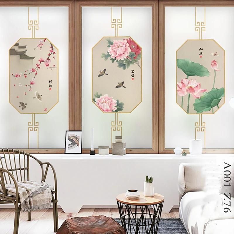 

Chinese Style Electrostatic Glass Sticker, Frosted, Opaque, Bathroom, Living Room, Anti-light, Anti-peeping Window Film, 40-70cm