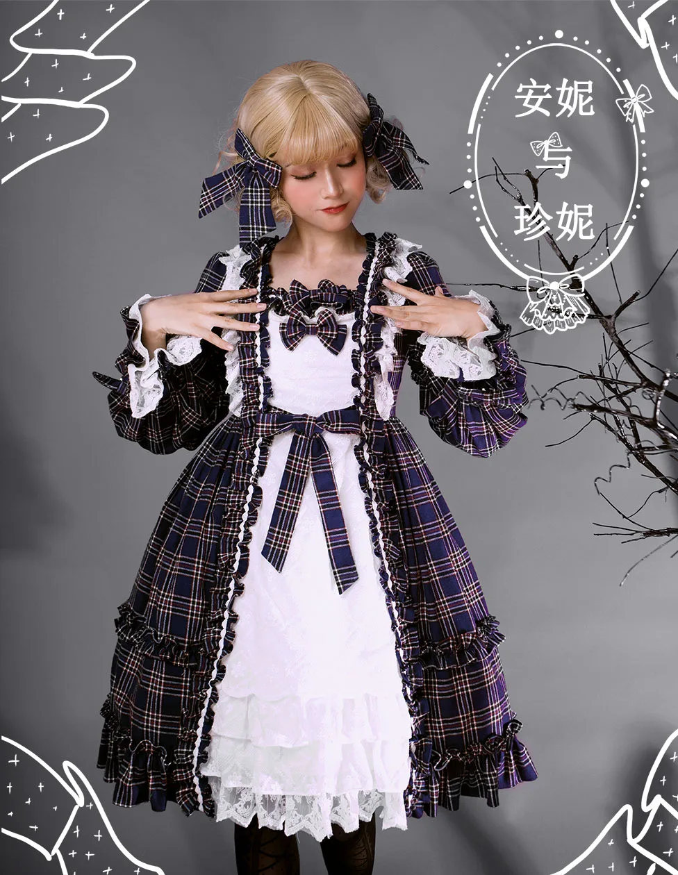 Ngọt Ngào Công Chúa Lolita Đầm Vintage Phối Ren Nơ Cổ Peter Pan Cao Cấp Victoria Đầm Kawaii Cô Gái Gothic Lolita OP Loli