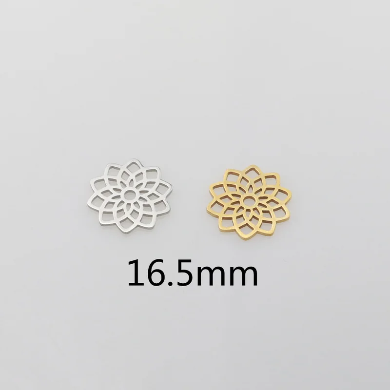 Aiovlo 5pcs/lot Stainless Steel Yoga Lotus Chakra Charm Gold  Round Tag Hollow Lotus Flower Pendant Bracelet & Necklace Craft