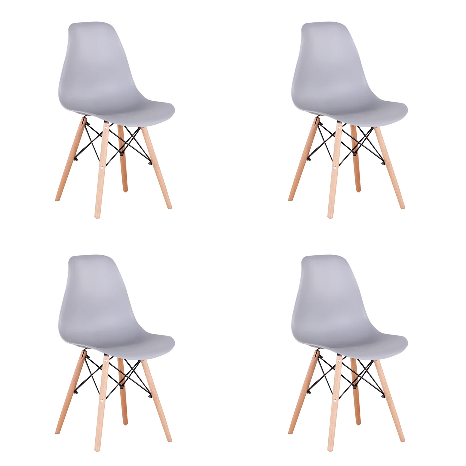 A Set of 4 Living Room Chairs Dining Chairs Desk Chairs Office Chairs Leisure Chairs Natural Beech Chairs with ABS Backrest