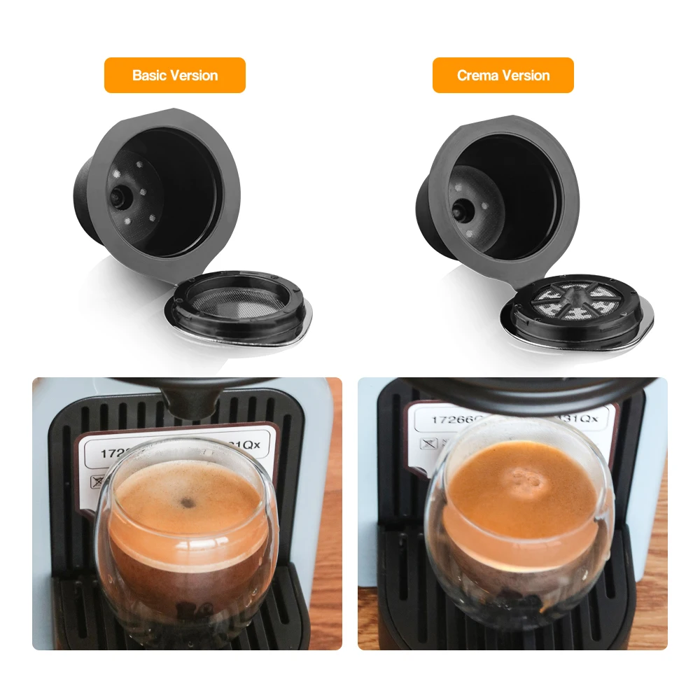 Crema Reusable Coffee Capsule Filters For Nespresso Filter Pod with Stainless Steel Mesh Refillable Kitchen Espresso Coffee Cup