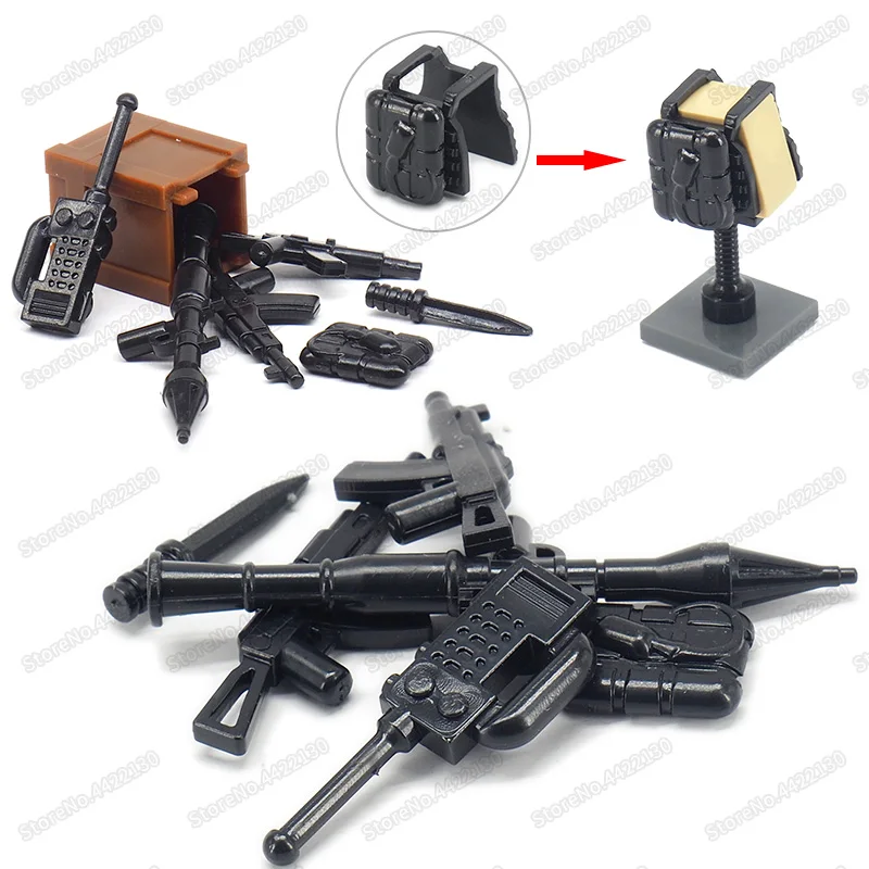 Armas militares para crianças, comunicador do exército, arma, bloco de construção do soldado, figuras equipamentos, acessórios, modelo WW2, Moc Toys, presente do menino