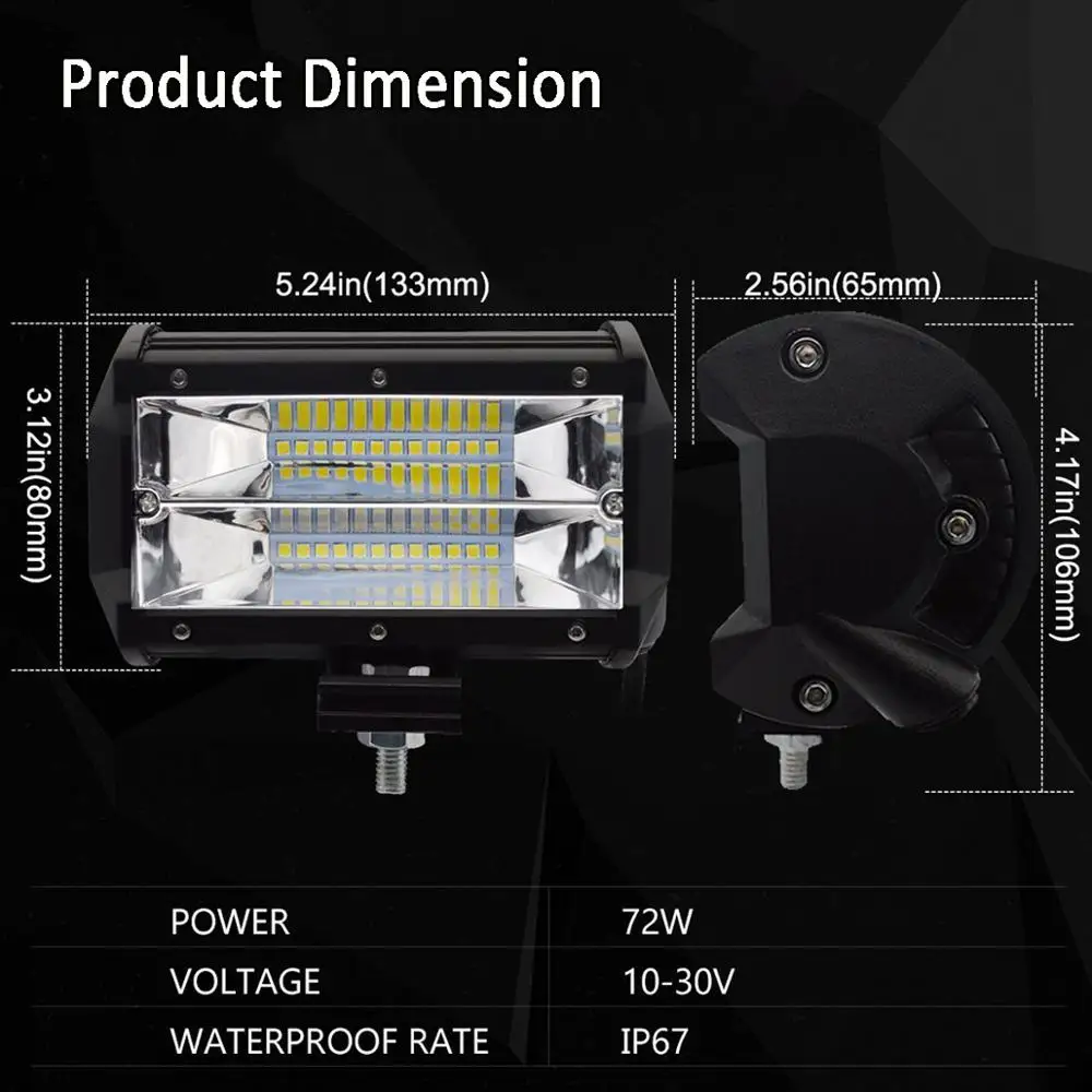 Willpower 5 inch 72W LED Work Light Offroad Driving Fog Lamp 6000K for 4X4 4WD Car Truck Boat Marine Trailer Pickup 12V 24V