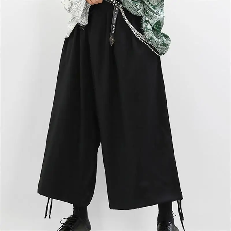 

Spring and autumn new Japanese style men's casual pants culottes fashion trend black super loose wide leg pants