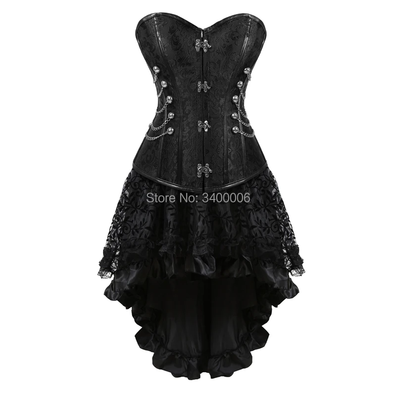 Steampunk Corset Bustier Brocade Sexy Gothic Punk Buckles Leather Corsets Dress With Skirt Burlesque Plus Size Pirate Costume