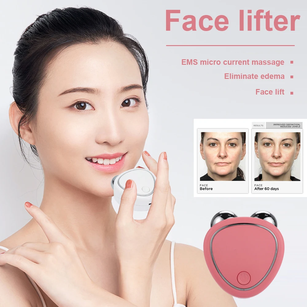 Mini EMS Facial Massager Microcurrent Face Lift Machine Roller Skin Tightening Rejuvenation Beauty Charging Facial Wrinkle