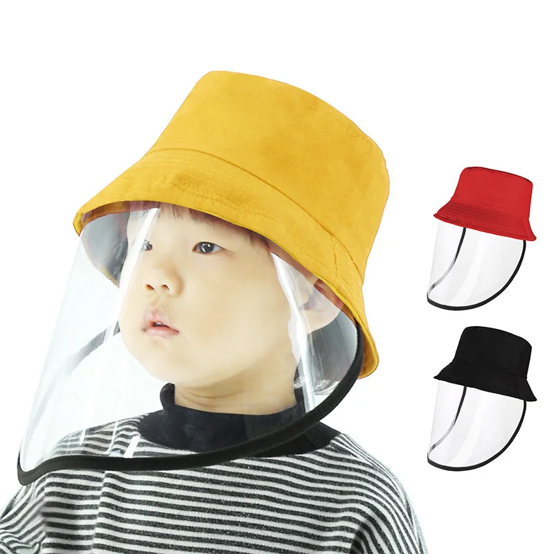 Wind Proof Isolated Droplets Protective Buscket Hat with Transparent Face Shield Mask for Babies Helmet Goggles Visors for Kids