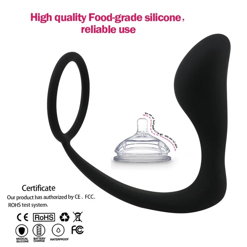 WAKEWAY Penis Ring Prostate Massager Male Anal Plug Wholesale Wearable Silicone Anal Masturbation Stick Delayed Ejaculation