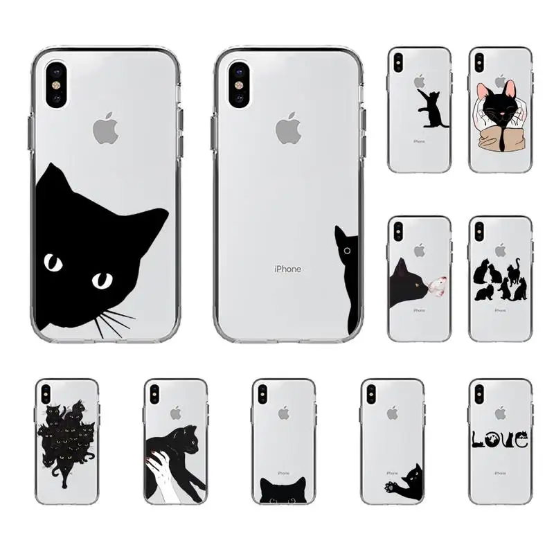 Cute black cat Phone Case for iphone 13 8 7 6 6S Plus X 5S SE 2020 XR 11 12 mini pro XS MAX