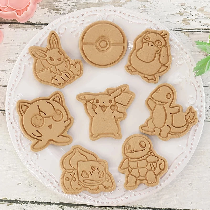 8/6 Uds figuras de Pokémon cortadores de galletas dibujos animados DIY molde de panadería galleta prensa sello en relieve azúcar Pasty pastel molde