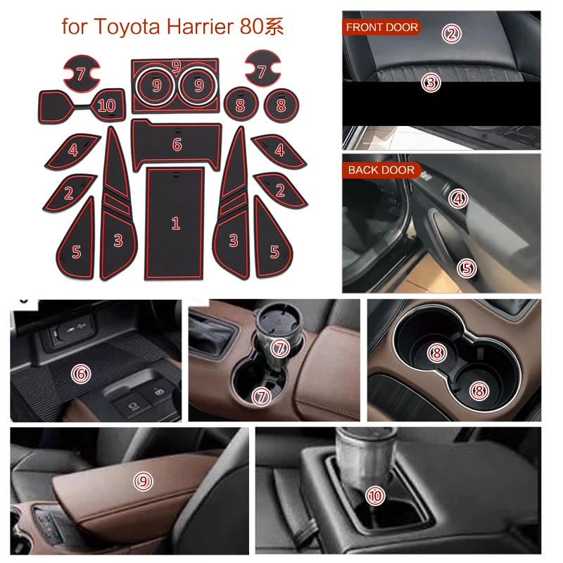 Smabee Anti-Slip Gate Slot Cup Mat for Toyota Harrier 80 series Japan model Accessories Rubber Coaster Non-slip Pad