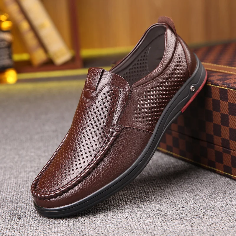 2021 Newly Men\'s Summer Loafers Shoes Genuine Leather Soft Man Casual Slip-on Cutout Shoes Cowhide Summer Loafers