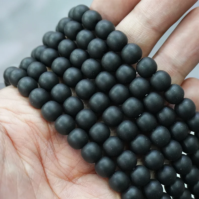 Black Frosted Matte Round Loose Beads Diy Bracelet Charms Beads Natural Stone for Jewelry Making 4 6 8 10 12 14MM 15\