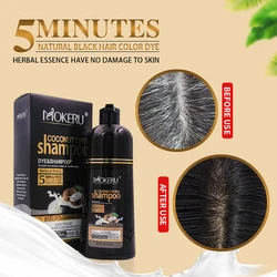 Mokeru 500ml Natural Organic Coconut Black Brown Hair Dye Shampoo 100% Cover Gray Hair Permanent Hair Color Dye Shampoo Women