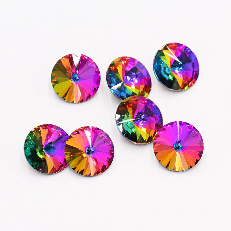 6 -14mm Glitter Pointback Rhinestones AB Color Glass Strass Crystals For Needlework DIY Opal Color Rivoli Rhinestones