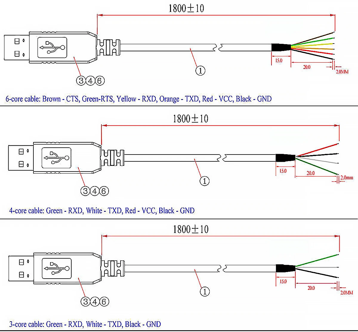 FTDI USB to RS232 Wire End Stripped Serial Converter Cable Compatible USB-RS232-WE Support Win10