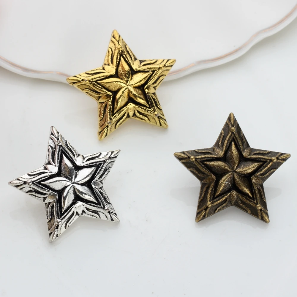 3pcs/lot 28MM Retro Alloy Vintage Bronze 3D Stars CONCHO Pentagram Decorative Buttons Charms For DIY Accessories