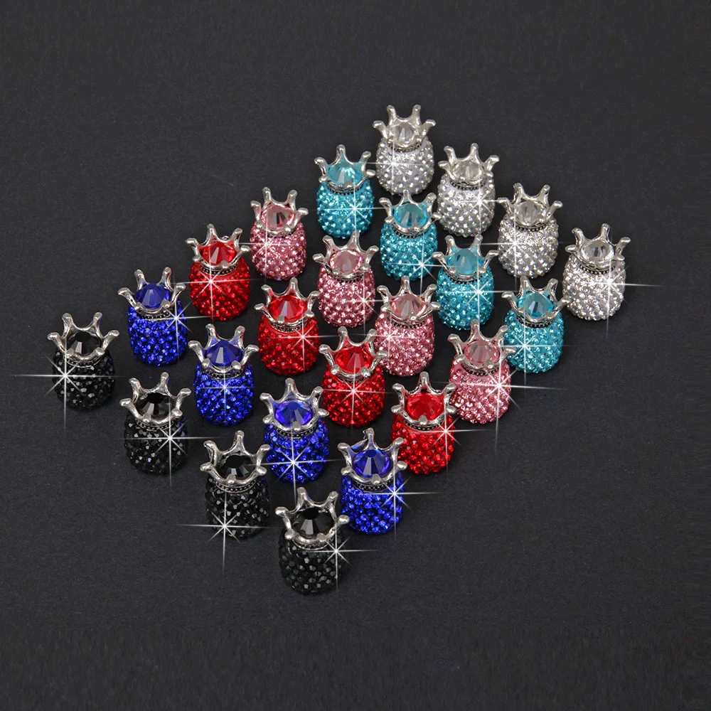 4Pcs Bling Tire Valve Cap Diamond Crown Wheel Caps Rhinestone Clay ABS Car Tires Valves Tyre Stem Air Valve Caps Airtight Cover