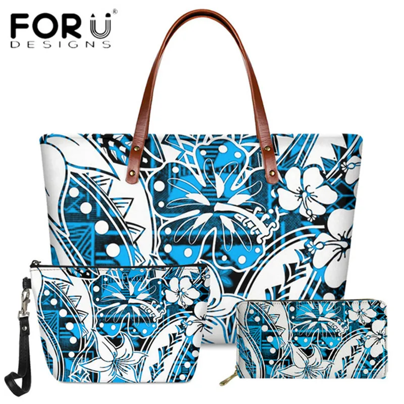 

FORUDESIGNS Polynesian Turtle and Plumeria Pattern Large Capacity Shoulder Bag for Female Fashion Handbag with Purse Clutch Sac