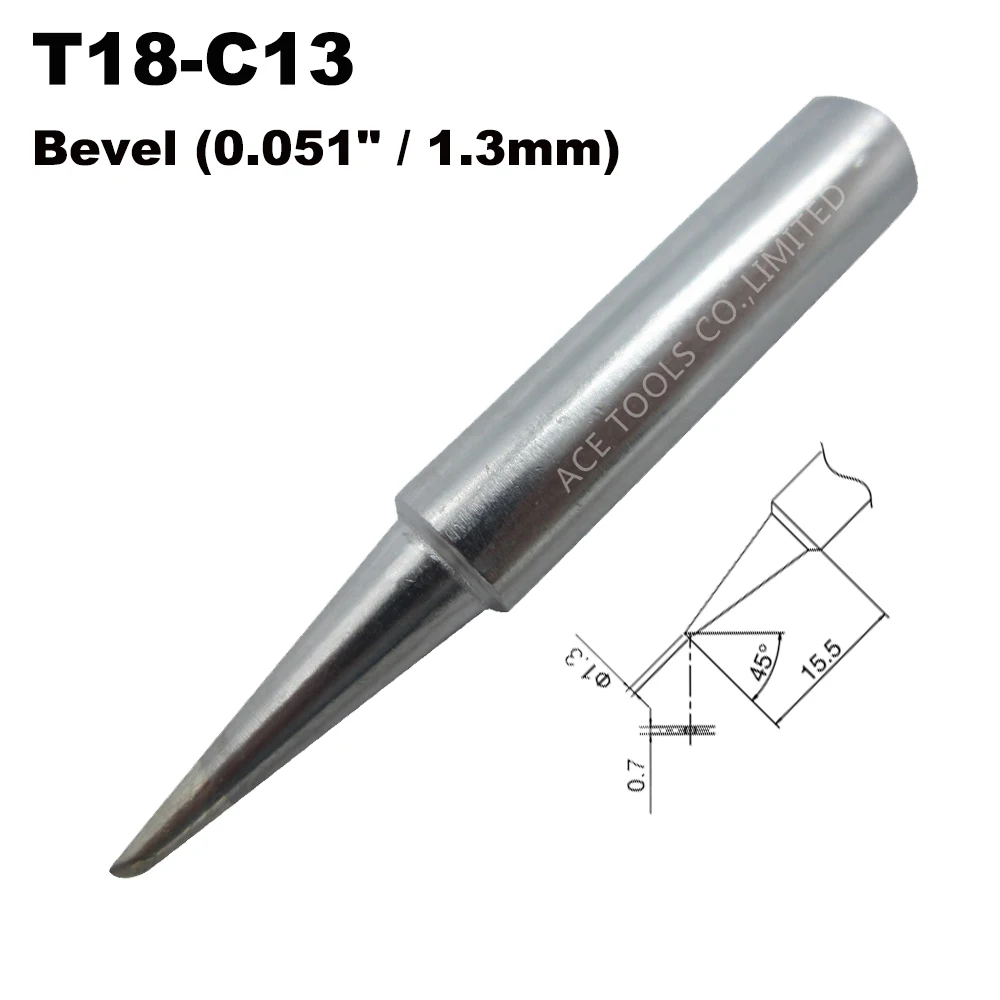 Punta de soldadura de T18-C13 cónica, 1,3mm, 0.051 ", ajuste HAKKO FX-888, FX-888D, FX-8801, boquilla de hierro sin plomo, mango de lápiz, broca