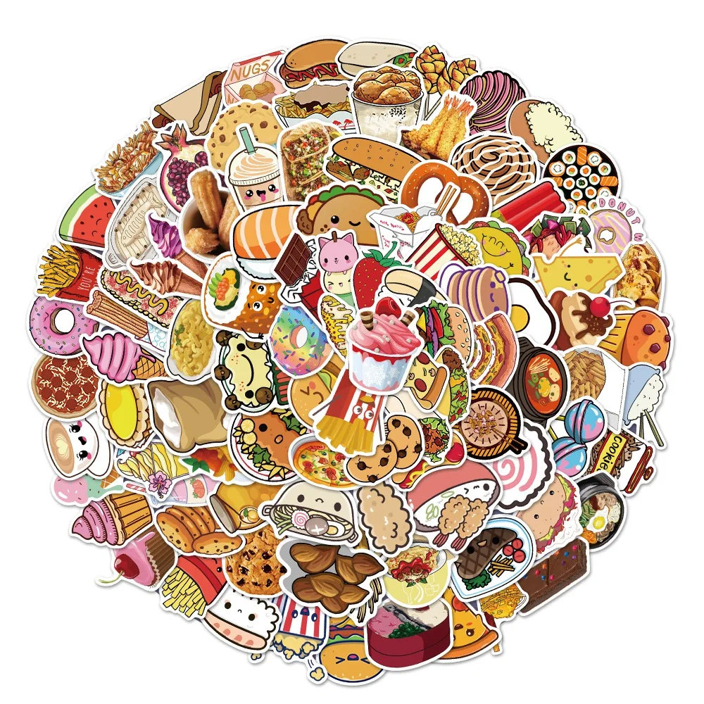 50/100pcs Cartoon Food Graffiti Stickers Luggage Skateboard Fridge Guitar Motorcycle DIY Classic Toy Sticker Decal for Kid