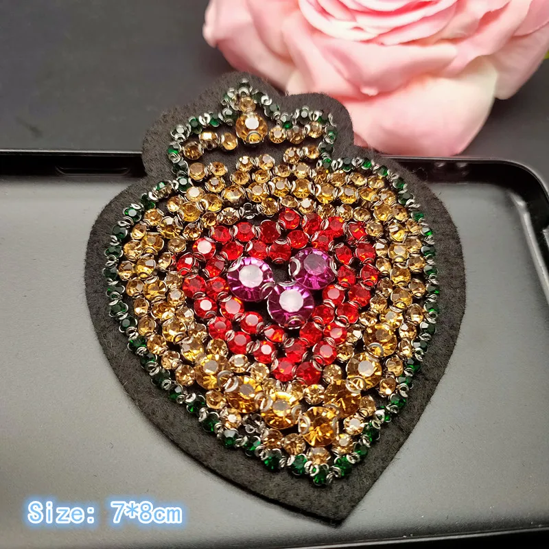 3D Handmade Rhinestone Beaded Patches Heart Sew on Crystal Patch beading Applique Cute Patch Love Medals