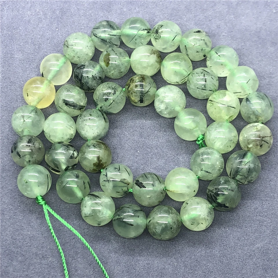 AAA Prehnite Beads 6-12mm Round Natural Loose Green Hair Quartz Stone Bead DIY