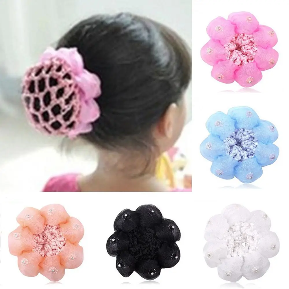 Fashion Flower Show Disc Hair Net Girl Kid Ballet Dance Skating Snoods ElasticTie Bun Cover Black Headwear Styling Accessory