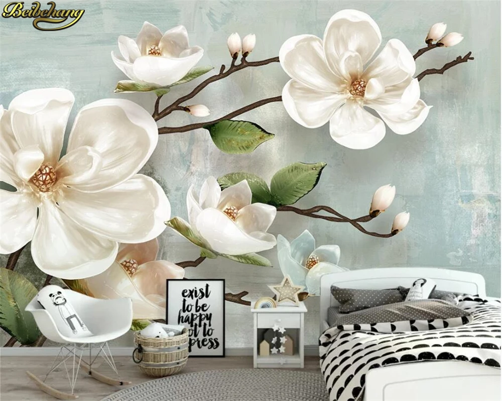 

beibehang Custom photo wallpaper Nordic 3d embossed magnolia modern minimalist TV background wall papel de parede 3d wallpaper