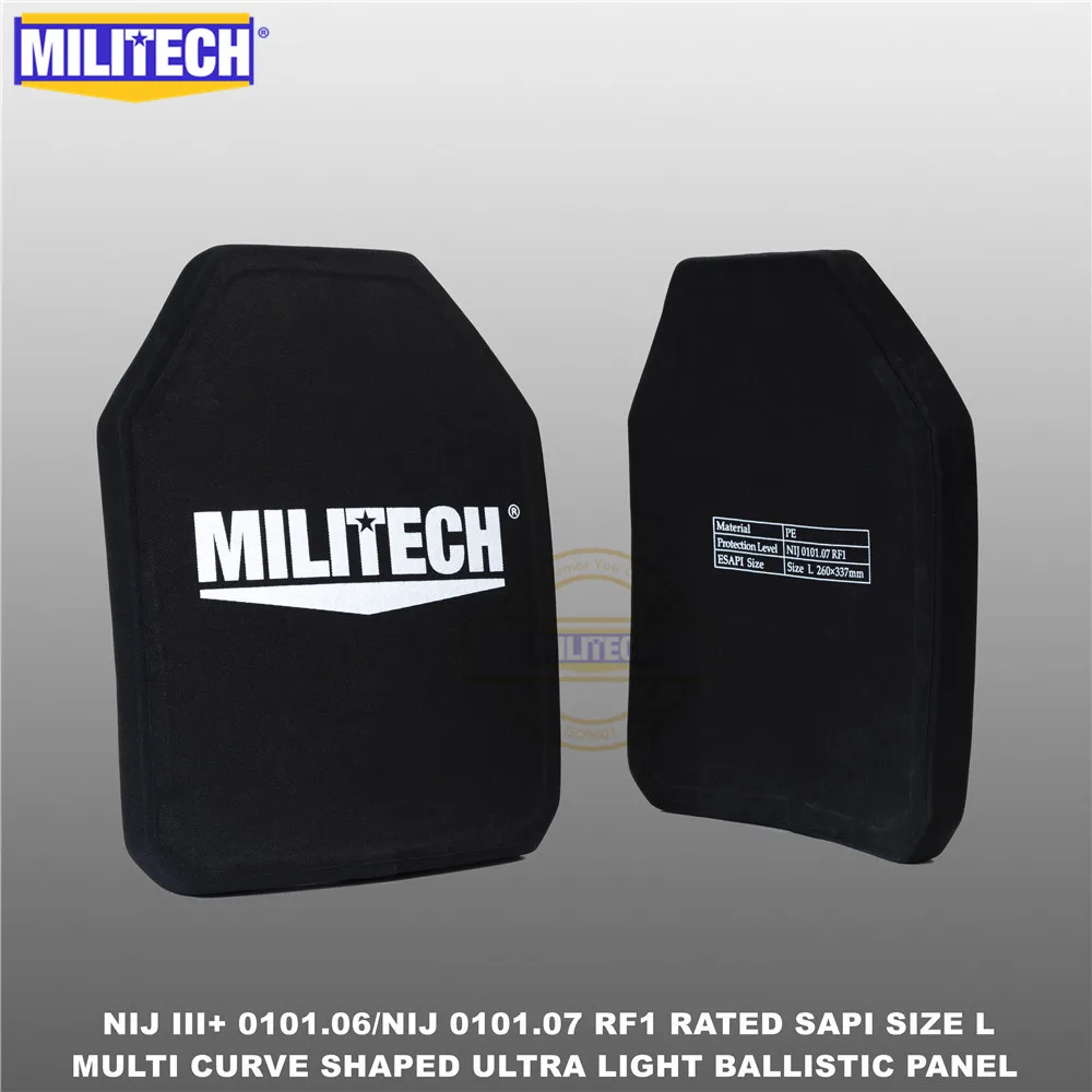 Ballistic Bulletproof Plate NIJ level 3+ NIJ 0101.07 RF1 SAPI Sized 2 PCs Ultra Light PE Panel Against M80&AK47&M193--Militech