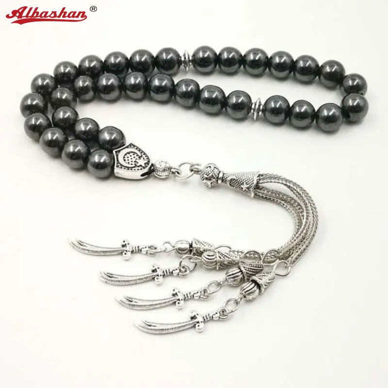 

Man's Tasbih Natural Stone Hematite Metal Tassel Cheap Price and Good Quality Prayer Beads 33 66 99 Beads Islam Rosary