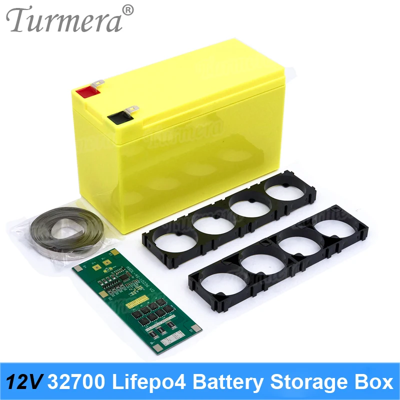 Turmera 12V 32700 Lifepo4 Battery Storage Box 4S 40A Balance BMS Nickel with Holder for Uninterrupted Power Supply and Motor Use