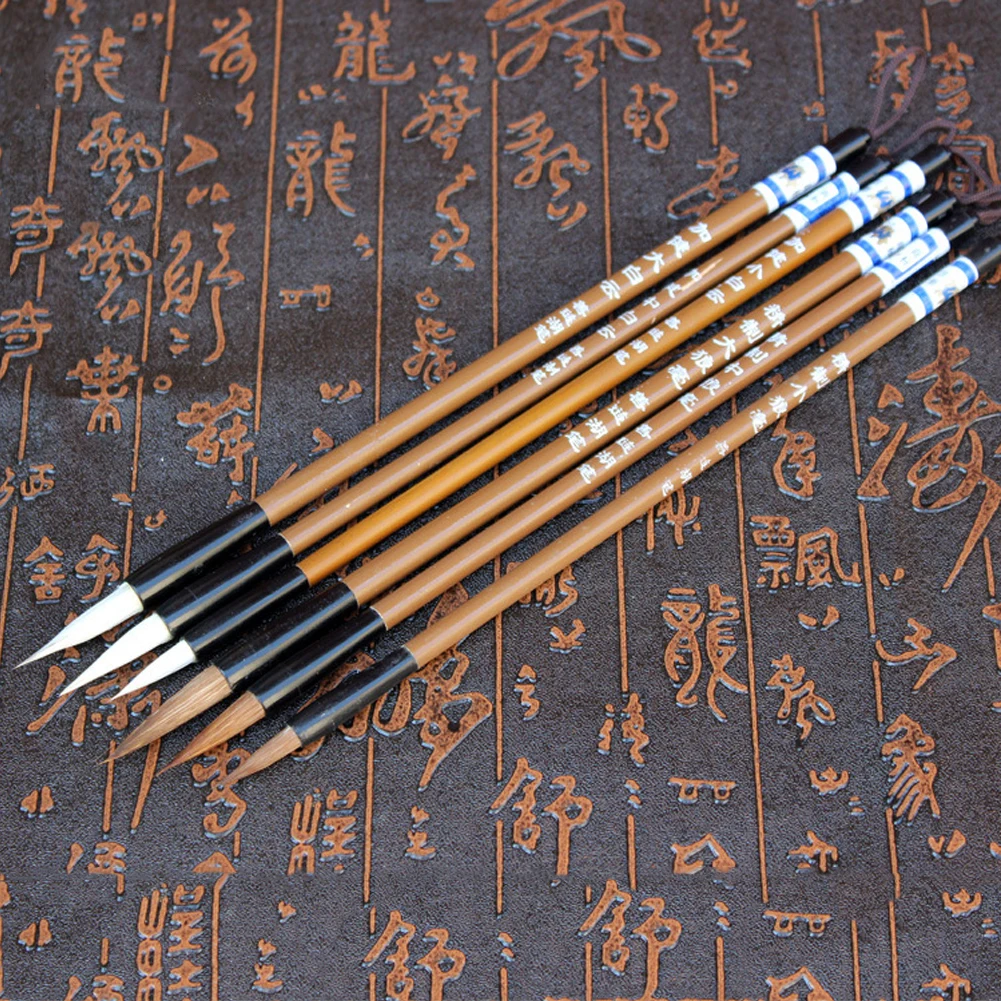 6PCS/Set Wolf Hair Calligraphy Brush Chinese Writing Brush Paint Brush Artist Drawing Watercolor Painting Brushes School Supplie