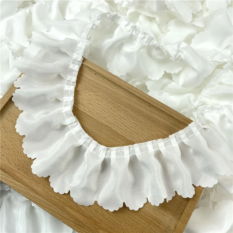 7CM Wide White Black Pleated Chiffon Fabric Lace Frilled Fringe Ribbon Collar Cuffs Ruffle Trim Dress Hemlines DIY Sewing Decor