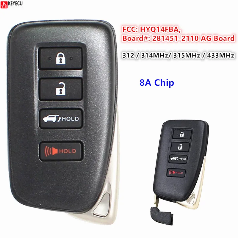 KEYECU 312 / 314MHz SUV HYQ14FBA 281451-2110 AG Board Smart Remote Key Fob for Lexus LX570 NX200t NX300 NX300h