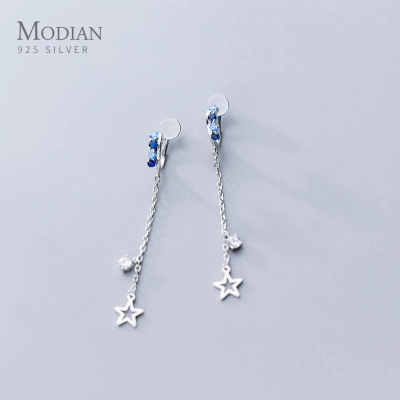 Modian Colorful Crystal Letter U Shape Clips Earring for Women Fashion Star Tassel Sterling Silver 925 Earring Fine Jewelry