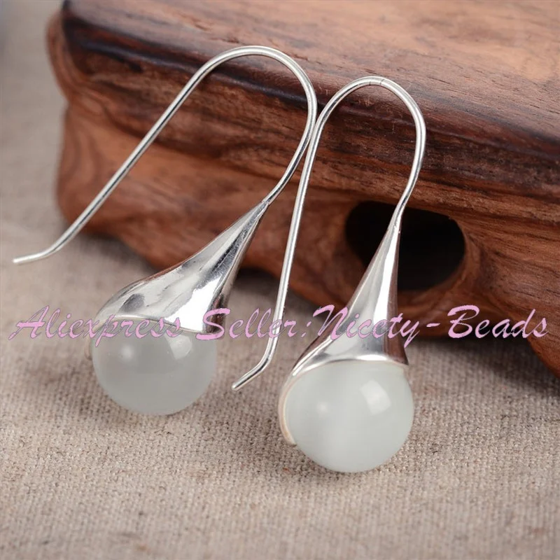 12mm Round Agates Shell Turquoises Stone Beads Fashion Jewelry Modern Drop Hanging Earrings For Woman Christmas Gift 1 Pair image 3