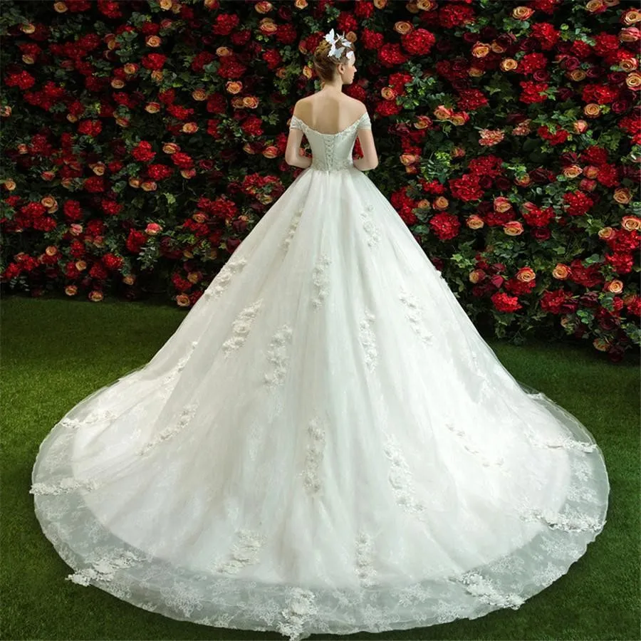 Robe De mariée en dentelle à fleurs 3D, tenue De luxe, épaules dénudées, avec traîne, nouvelle collection, 2021