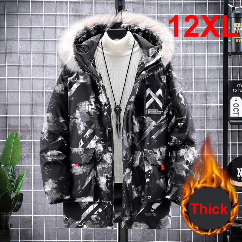 Jaqueta de camuflagem espessa masculina, Casacos masculinos, Casaco tamanho grande, Parka de inverno, plus size, 12XL, 11XL, 10XL