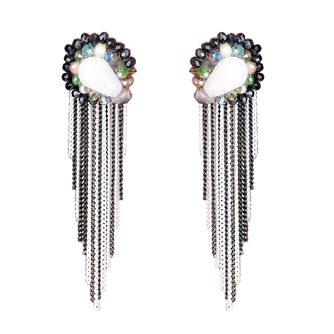 

Fashion Crystal Stud Earrings for Women Gold Plated Ear Needle Statement Earrings Handmade Beaded Trendy Tassels Drop Earrings