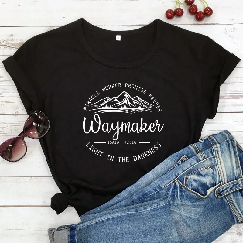 Waymaker-女性のグラフィックインスピレーションを与えるTシャツ,42:16の美的Tシャツ,女性のグラフィックプリントをモチーフにした引用Tシャツ,楕円形のラスティンビブルハースTシャツ