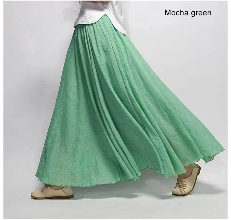 Vrouwen Elegante Hoge Taille Linnen Maxi Rok 2023 Zomer Dames Casual Elastische Taille 2 Lagen Rokken Saia Feminina 20 Kleuren SK53