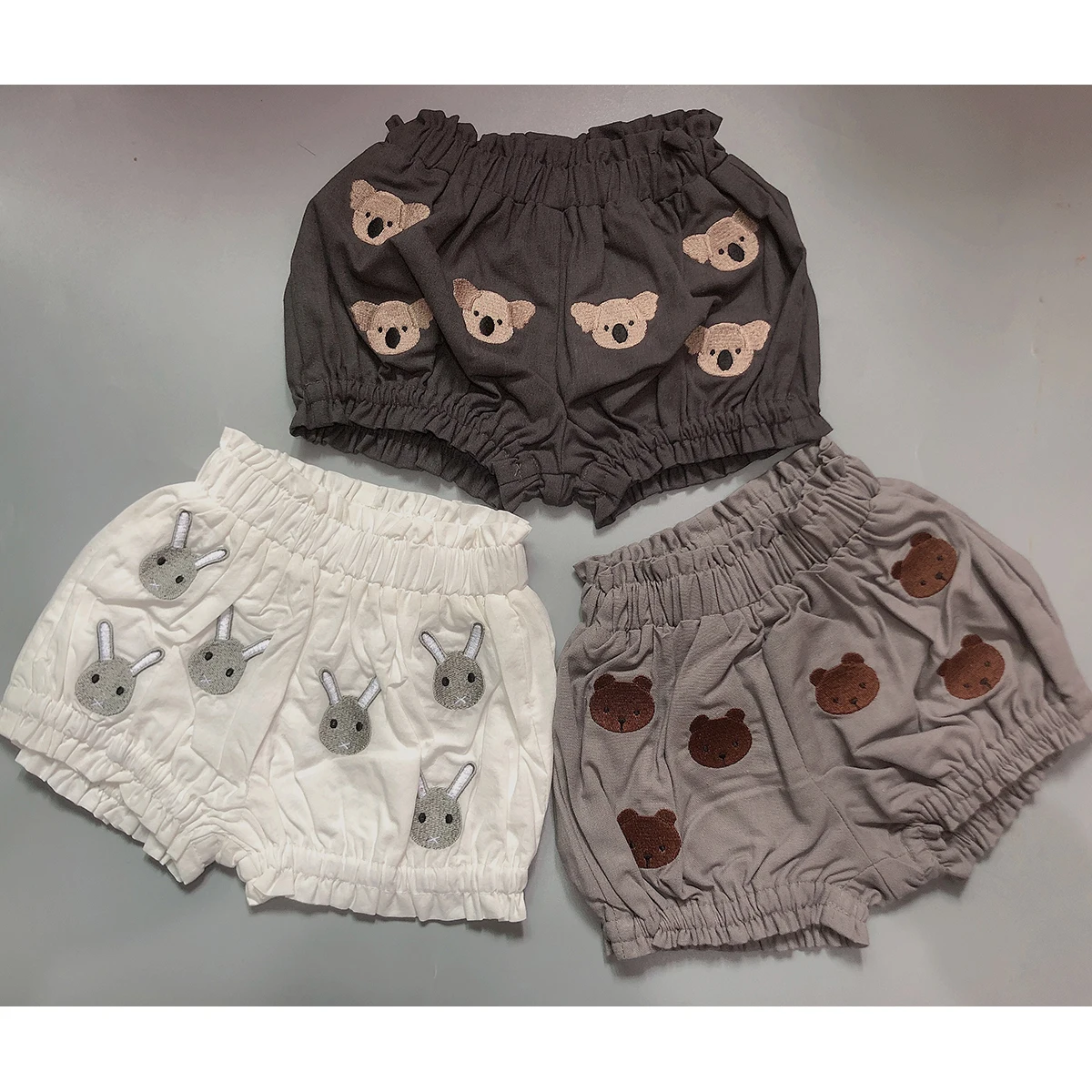 Summer Baby Set Long-sleeved Romper Top Shorts Pure Handmade Embroidered Cartoon Animals High-quality Fabric Physical Texture