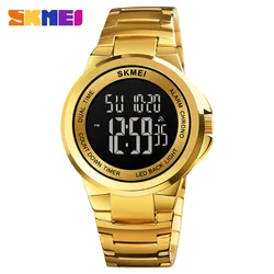 SKMEI Luxury Golden Fashion Digital Men's Watches Stainless Steel Electronic Male Clock Business Wrist Watch Reloj Hombre