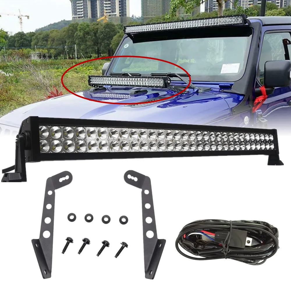 Car 32 inch 180W LED Light Bar With Hood Light Bar Mount Mounting Bracket For Jeep Wrangler JL 2018 2019 2020