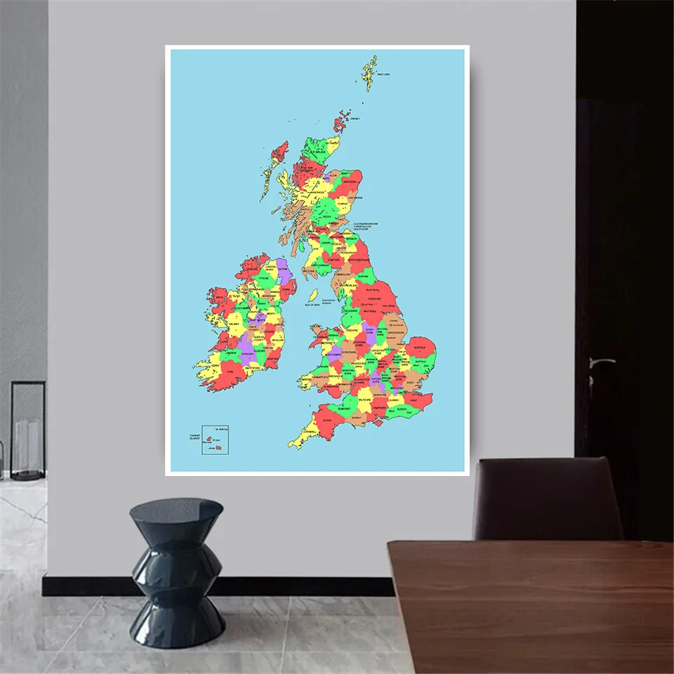 60*90 Political Map Of The United Kingdom Modern Wall Art Poster Canvas Painting School Supplies Living Room Home Decoration