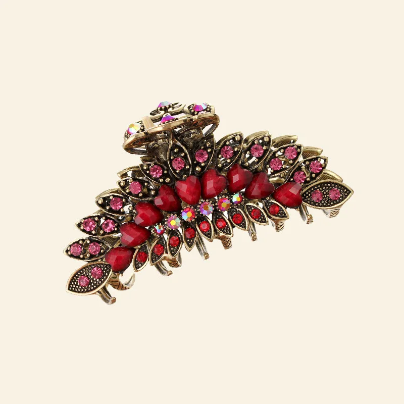 Morkopela Big Metal Hair Claw Jewelry Vintage Flower Hair Claws Crab Women Banquet Rhinestone Hair Clip Accessories